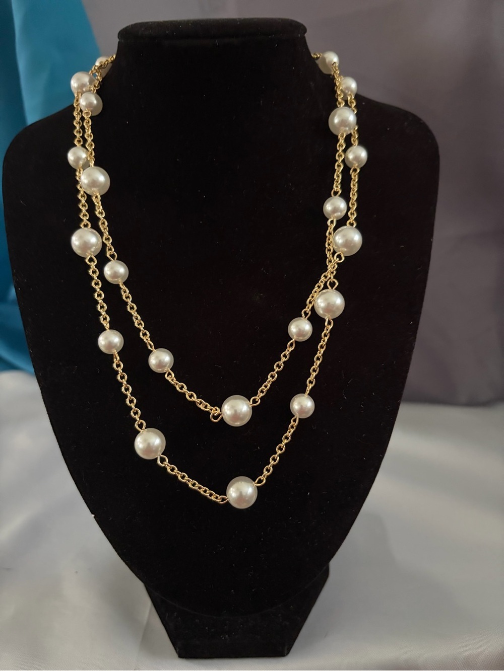 Gold Pearl Station Layered Necklace - Women Jewelry